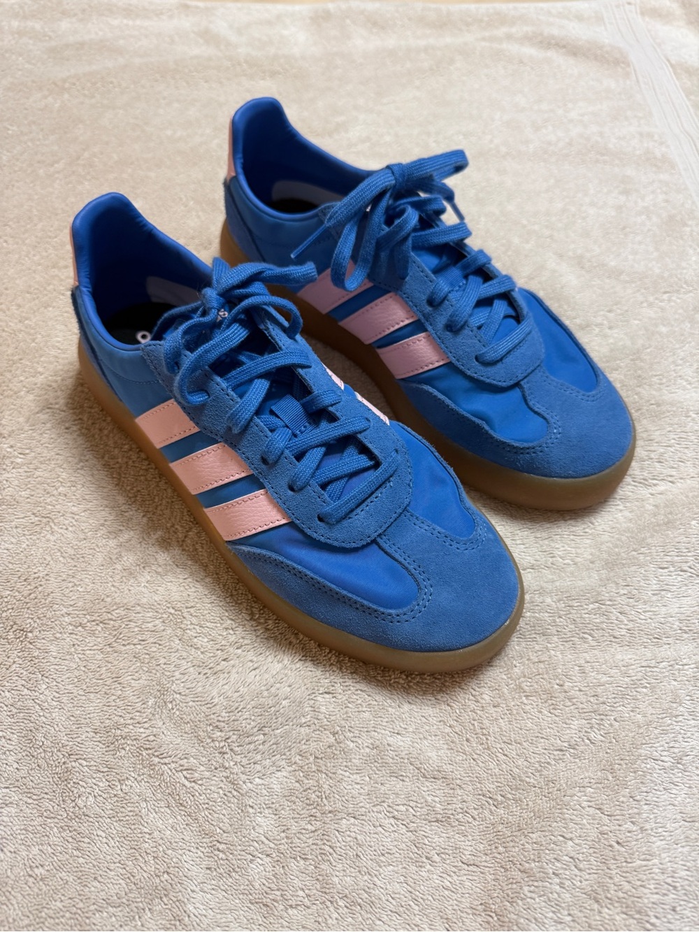 adidas Blue Sneakers with Pink Stripes